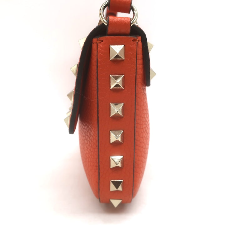 Valentino Rockstud Pouch Orange Grainy Calfskin Leather Mini Crossbody Bag NEW