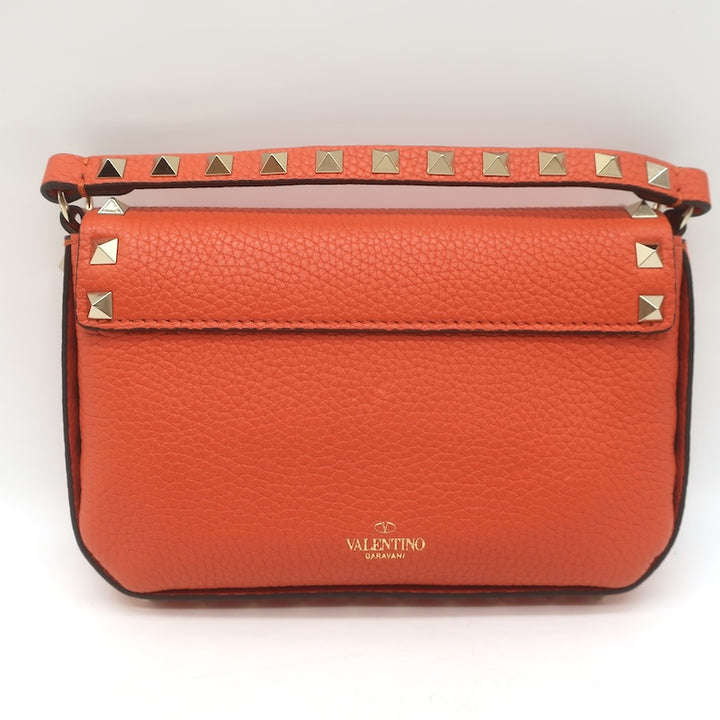 Valentino Rockstud Pouch Orange Grainy Calfskin Leather Mini Crossbody Bag NEW