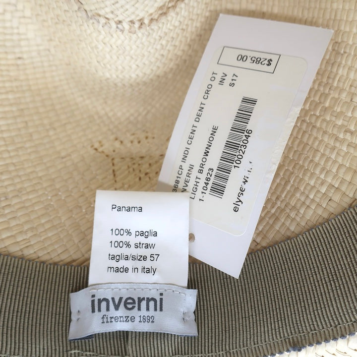 Inverni Indi Straw Panama Hat Cream Size 57 NEW