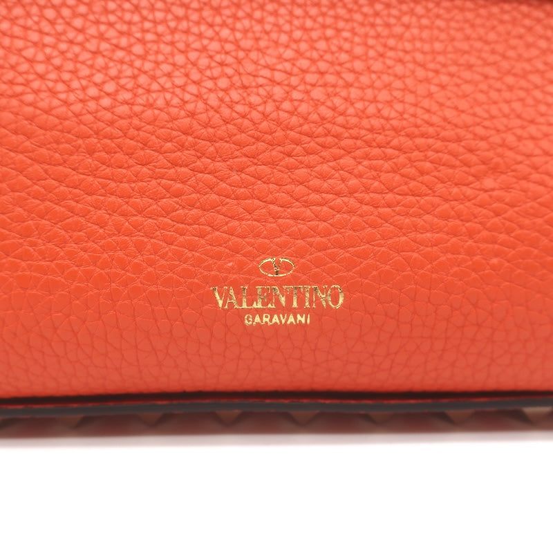 Valentino Rockstud Pouch Orange Grainy Calfskin Leather Mini Crossbody Bag NEW