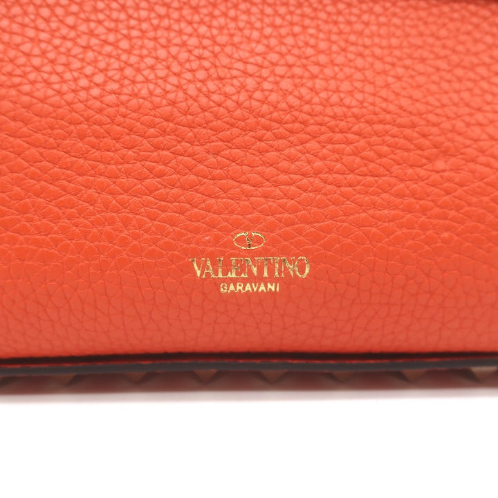 Valentino Rockstud Pouch Orange Grainy Calfskin Leather Mini Crossbody Bag NEW