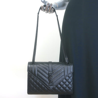 Saint Laurent Envelope Triquilt Medium Crossbody Bag Black Grained Leather