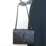 Saint Laurent Envelope Triquilt Medium Crossbody Bag Black Grained Leather