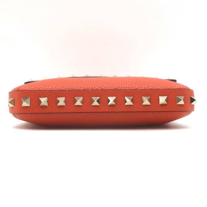 Valentino Rockstud Pouch Orange Grainy Calfskin Leather Mini Crossbody Bag NEW