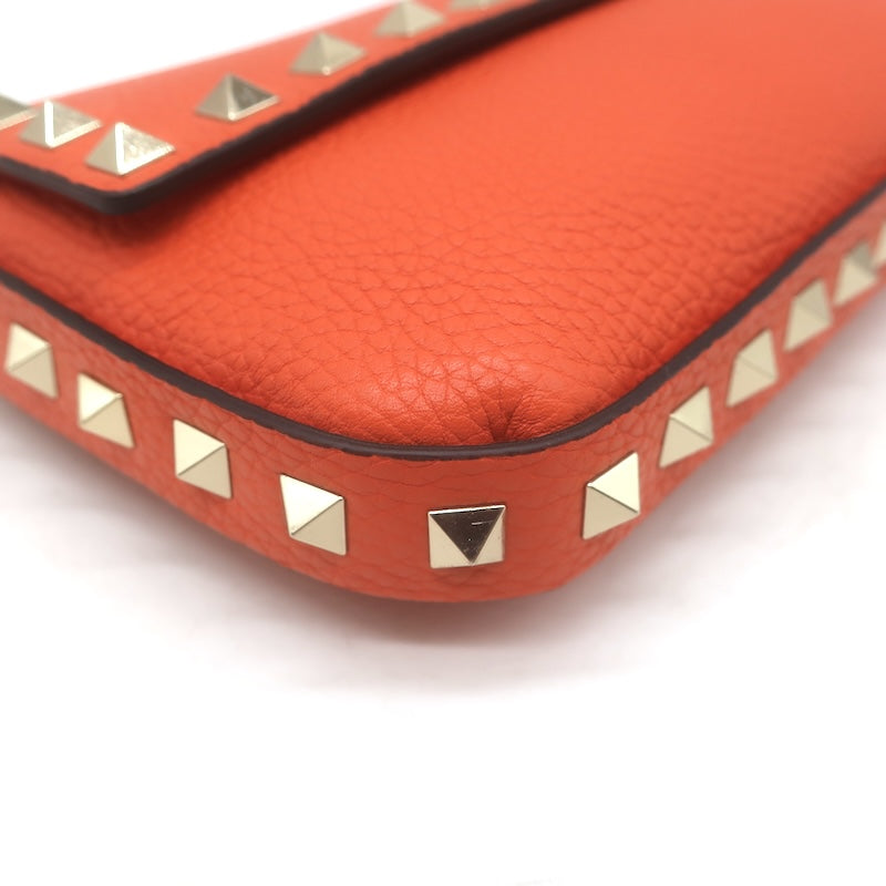 Valentino Rockstud Pouch Orange Grainy Calfskin Leather Mini Crossbody Bag NEW
