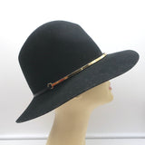 Janessa Leone Stephen Hat with Gold Bar Black Wool Felt Size Small