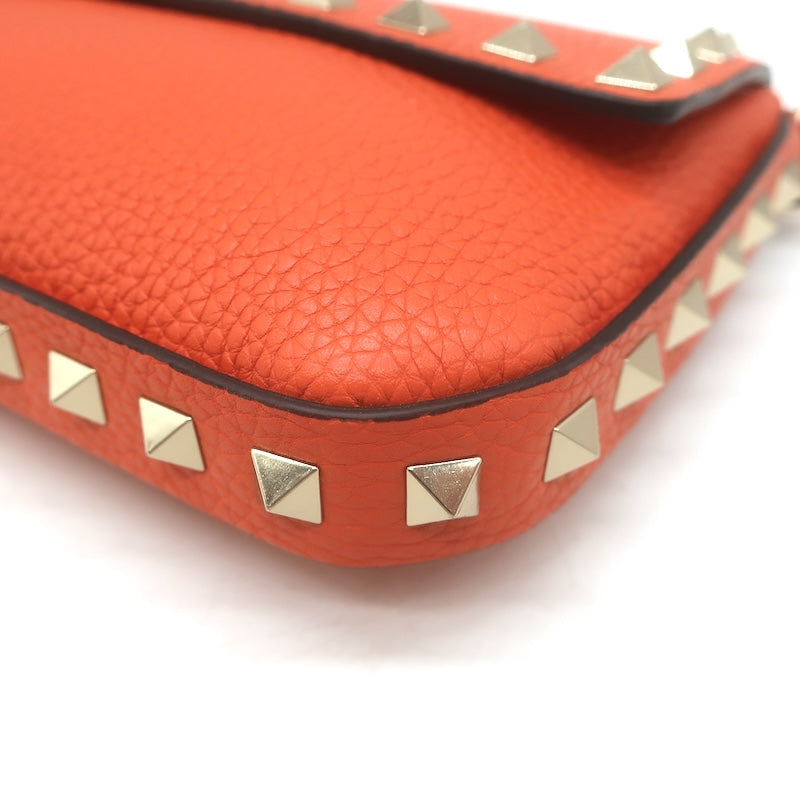 Valentino Rockstud Pouch Orange Grainy Calfskin Leather Mini Crossbody Bag NEW