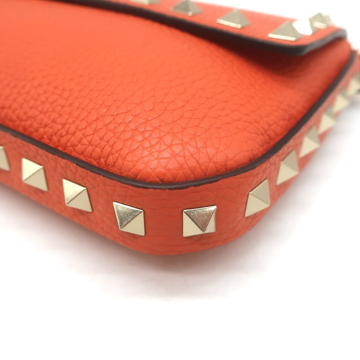 Valentino Rockstud Pouch Orange Grainy Calfskin Leather Mini Crossbody Bag NEW