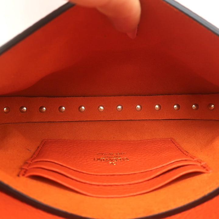 Valentino Rockstud Pouch Orange Grainy Calfskin Leather Mini Crossbody Bag NEW