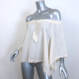 LoveShackFancy Off the Shoulder Embroidered-Trim Tassel Top Ecru Gauze Size 3
