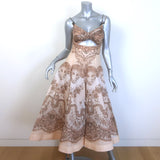 Zimmermann Crush Twist-Front Cutout Midi Dress Blush Printed Organza Size 1