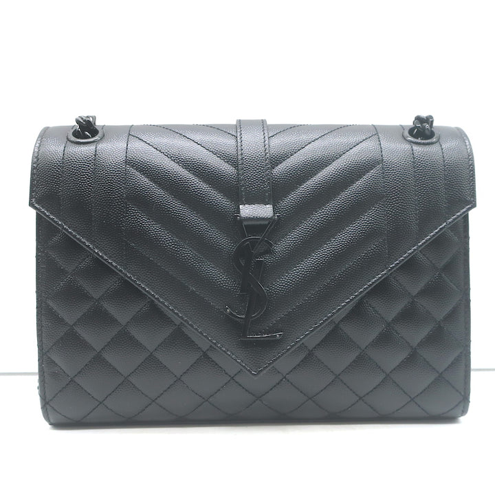 Saint Laurent Envelope Triquilt Medium Crossbody Bag Black Grained Leather