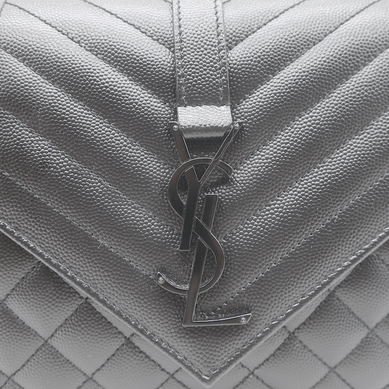 Saint Laurent Envelope Triquilt Medium Crossbody Bag Black Grained Leather