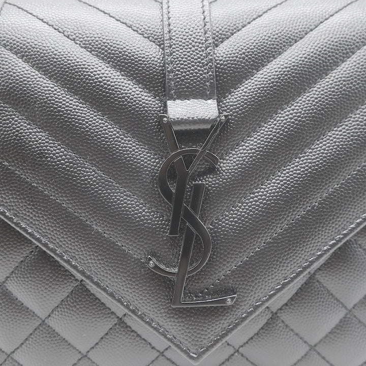 Saint Laurent Envelope Triquilt Medium Crossbody Bag Black Grained Leather