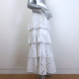 Sandro Sahara Ruffled Broderie Anglaise Midi Skirt White Size 34