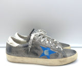 Golden Goose Superstar Low Top Sneakers Gray & Blue Distressed Leather Size 39