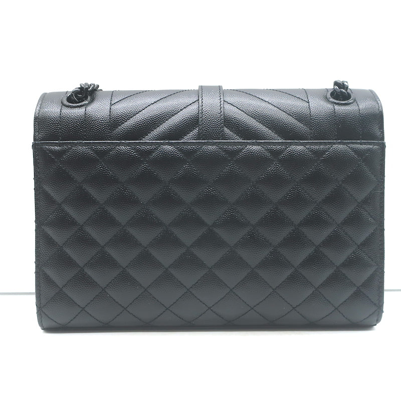 Saint Laurent Envelope Triquilt Medium Crossbody Bag Black Grained Leather