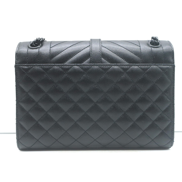 Saint Laurent Envelope Triquilt Medium Crossbody Bag Black Grained Leather