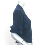 FRAME Ruffled Button-Down Shirt Navy Silk Size Extra Small Short Sleeve Blouse