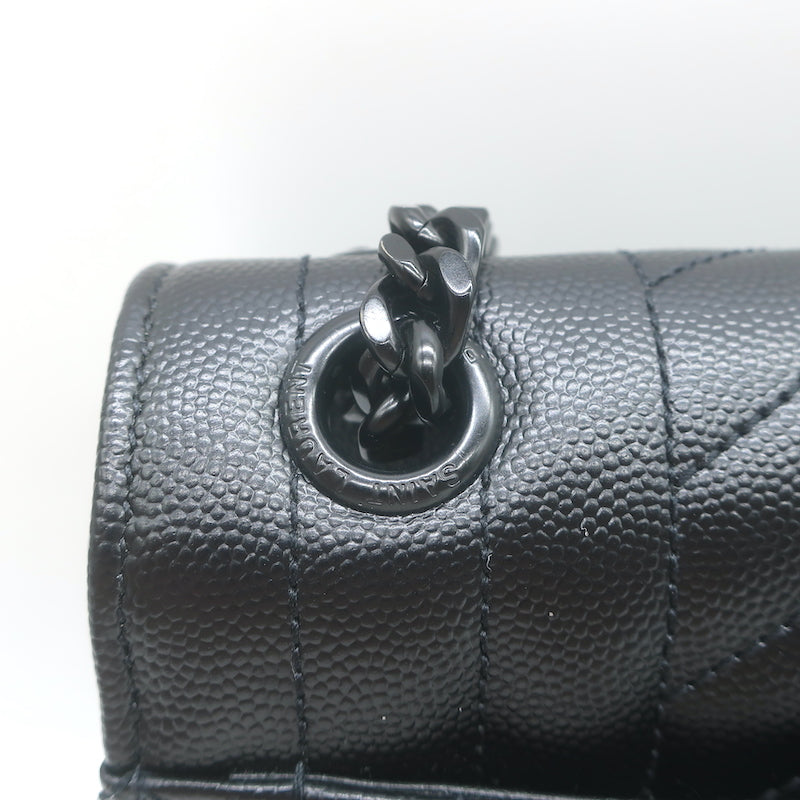 Saint Laurent Envelope Triquilt Medium Crossbody Bag Black Grained Leather