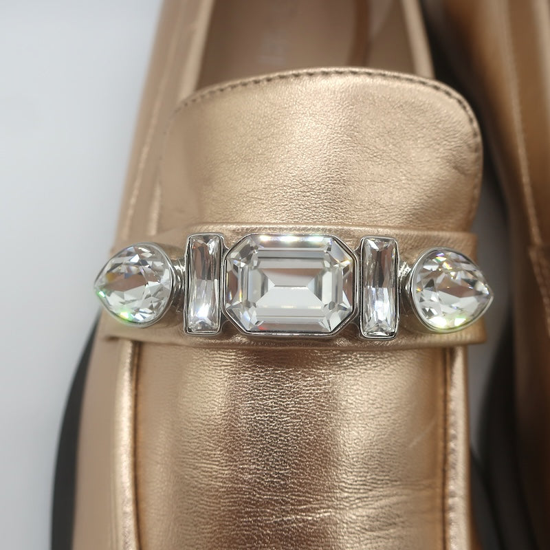 Stuart Weitzman Palmer Crystal-Embellished Loafers Rose Gold Leather Size 10.5