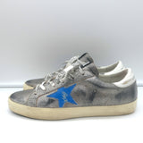Golden Goose Superstar Low Top Sneakers Gray & Blue Distressed Leather Size 39