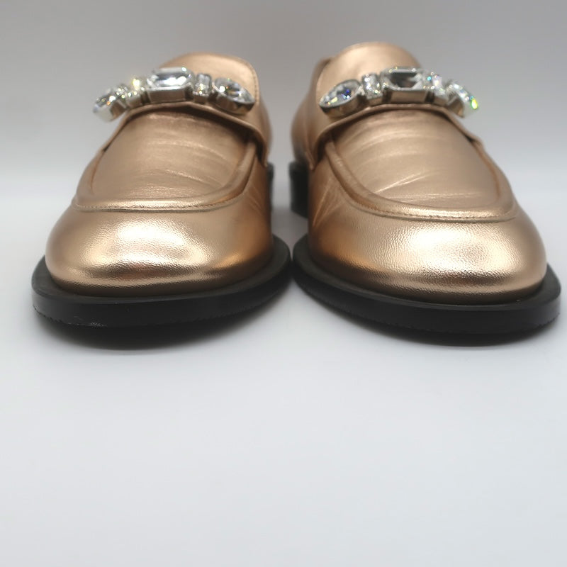 Stuart Weitzman Palmer Crystal-Embellished Loafers Rose Gold Leather Size 10.5