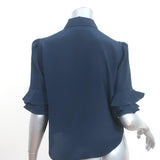 FRAME Ruffled Button-Down Shirt Navy Silk Size Extra Small Short Sleeve Blouse