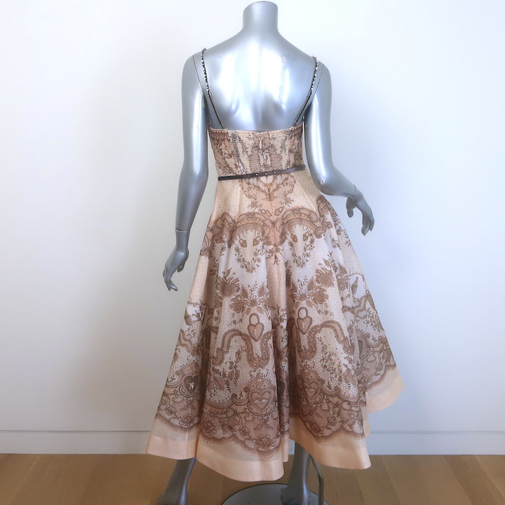 Zimmermann Crush Twist-Front Cutout Midi Dress Blush Printed Organza Size 1