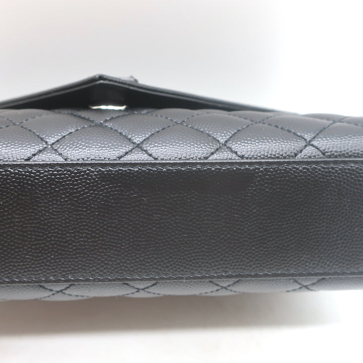 Saint Laurent Envelope Triquilt Medium Crossbody Bag Black Grained Leather