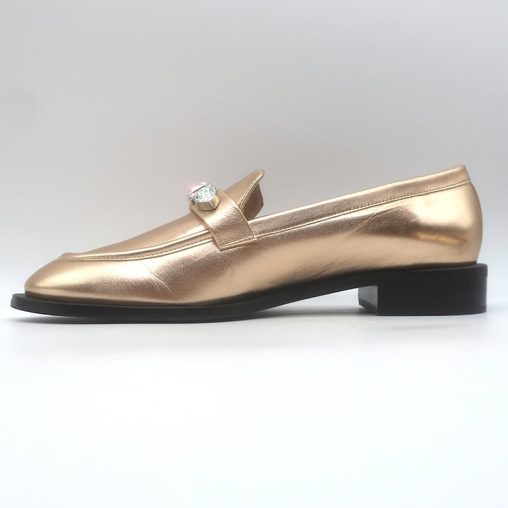 Stuart Weitzman Palmer Crystal-Embellished Loafers Rose Gold Leather Size 10.5