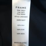 FRAME Ruffled Button-Down Shirt Navy Silk Size Extra Small Short Sleeve Blouse