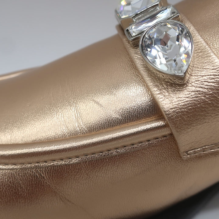 Stuart Weitzman Palmer Crystal-Embellished Loafers Rose Gold Leather Size 10.5