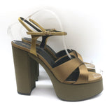 Saint Laurent Bianca 125 Crisscross Platform Sandals Olive Brown Satin Size 40