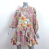 RHODE Ella Belted Mini Dress Cream/Multi Floral Print Cotton Size Extra Small