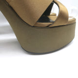 Saint Laurent Bianca 125 Crisscross Platform Sandals Olive Brown Satin Size 40