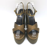 Saint Laurent Bianca 125 Crisscross Platform Sandals Olive Brown Satin Size 40