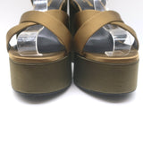Saint Laurent Bianca 125 Crisscross Platform Sandals Olive Brown Satin Size 40