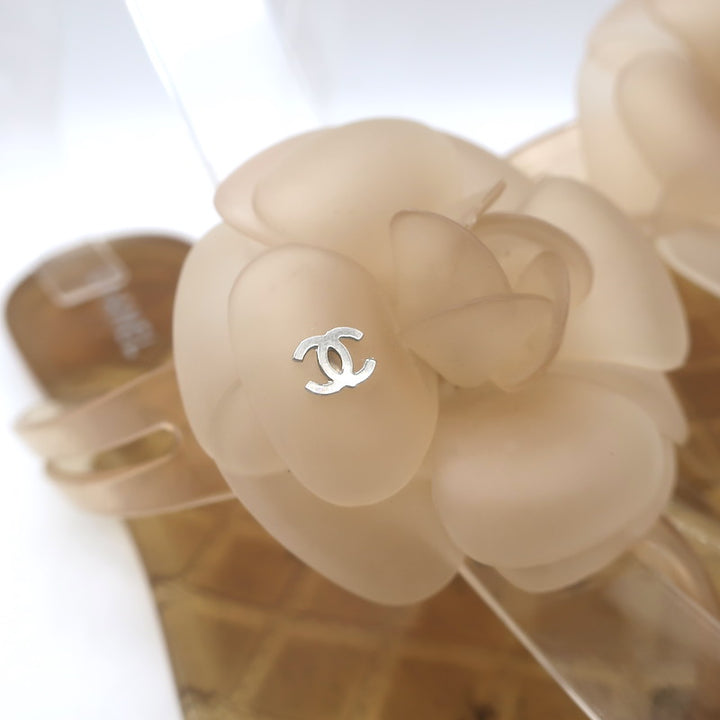Chanel Jelly CC Camellia Thong Sandals Nude Size 39 Flat Flip Flops