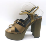 Saint Laurent Bianca 125 Crisscross Platform Sandals Olive Brown Satin Size 40