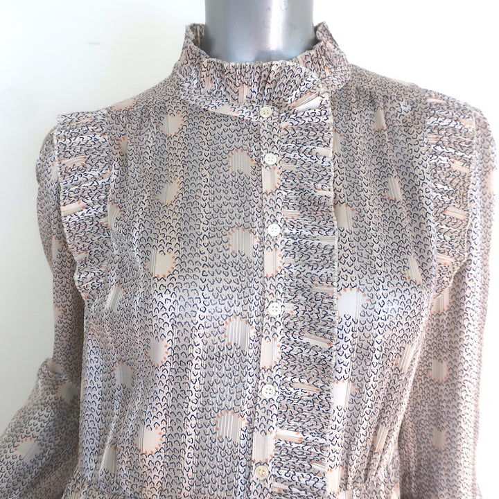Ba&amp;sh Paris Accordion-Pleated Metallic Printed Midi Shirt Dress Ecru Size Medium