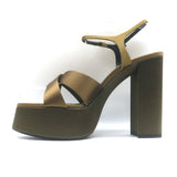 Saint Laurent Bianca 125 Crisscross Platform Sandals Olive Brown Satin Size 40