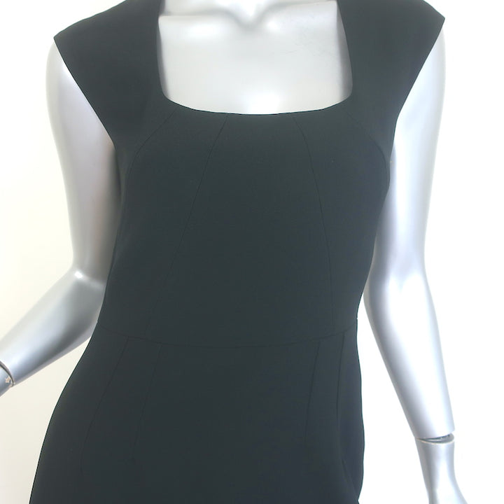 Dolce &amp; Gabbana Longuette Square Neck Midi Dress Black Cady Size 42 NEW