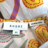 RHODE Ella Belted Mini Dress Cream/Multi Floral Print Cotton Size Extra Small