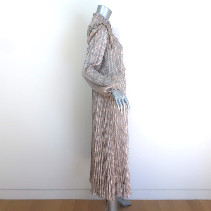 Ba&amp;sh Paris Accordion-Pleated Metallic Printed Midi Shirt Dress Ecru Size Medium