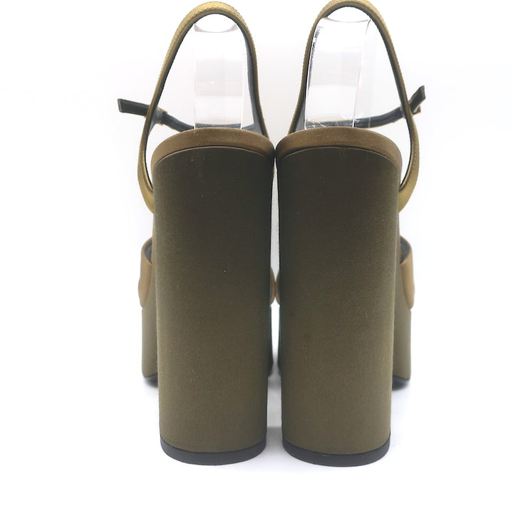 Saint Laurent Bianca 125 Crisscross Platform Sandals Olive Brown Satin Size 40