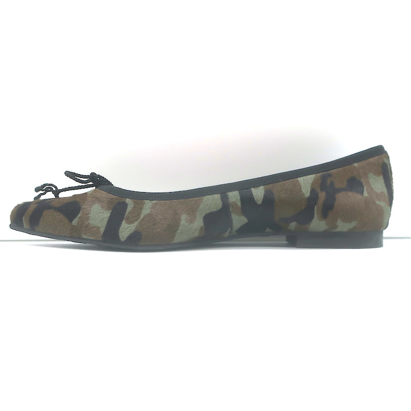 Pretty Ballerinas Pointed Toe Ballet Flats Green Camo Print Pony Hair Size 40