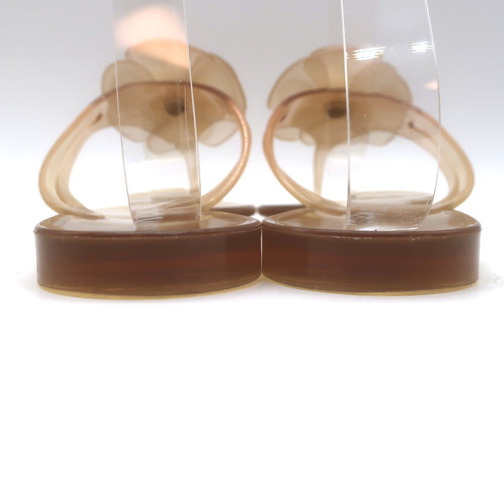 Chanel Jelly CC Camellia Thong Sandals Nude Size 39 Flat Flip Flops