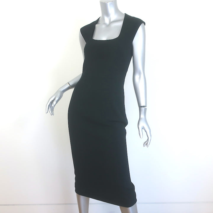 Dolce &amp; Gabbana Longuette Square Neck Midi Dress Black Cady Size 42 NEW