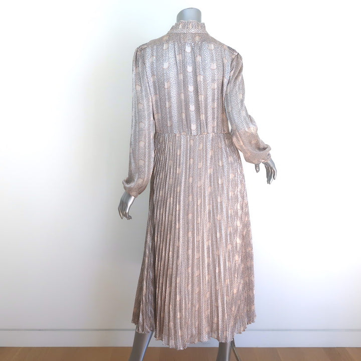 Ba&amp;sh Paris Accordion-Pleated Metallic Printed Midi Shirt Dress Ecru Size Medium